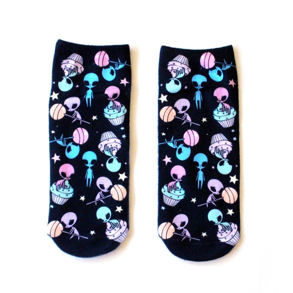 Cupcake alien kawaii space ankle socks